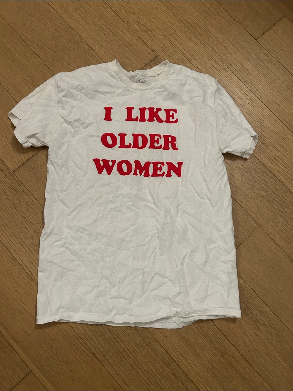 White Graphic Tee with Red Slogan